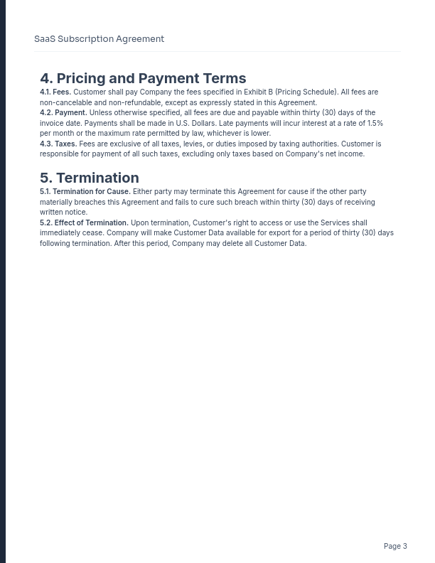 SaaS Subscription Agreement for SMBs