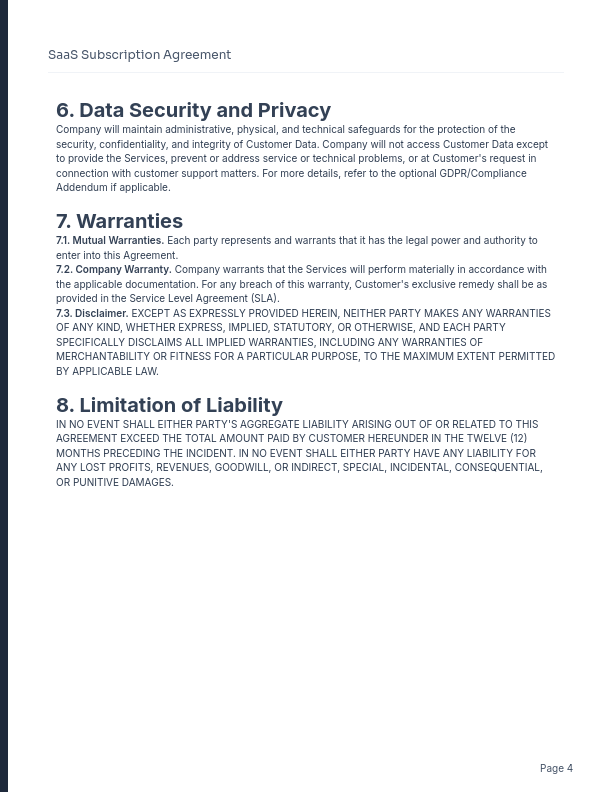 SaaS Subscription Agreement for SMBs