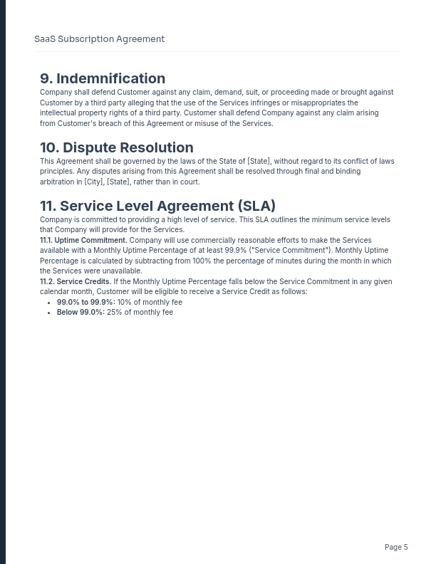 SaaS Subscription Agreement for SMBs