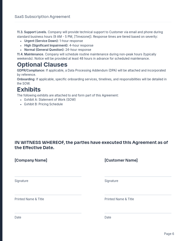 SaaS Subscription Agreement for SMBs