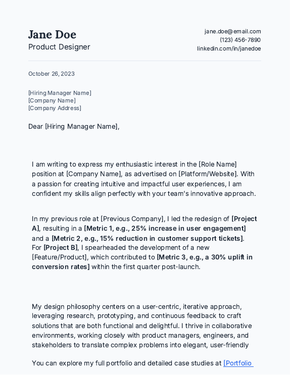 Product Designer Cover Letter - Impact Focus