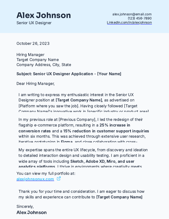 Senior UX Designer Career-Change Cover Letter