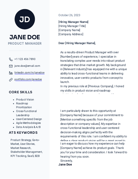 Product Manager Cover Letter — Growth & Strategy