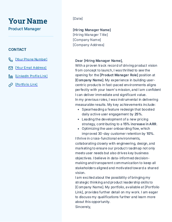 Metrics-Driven Product Manager Cover Letter