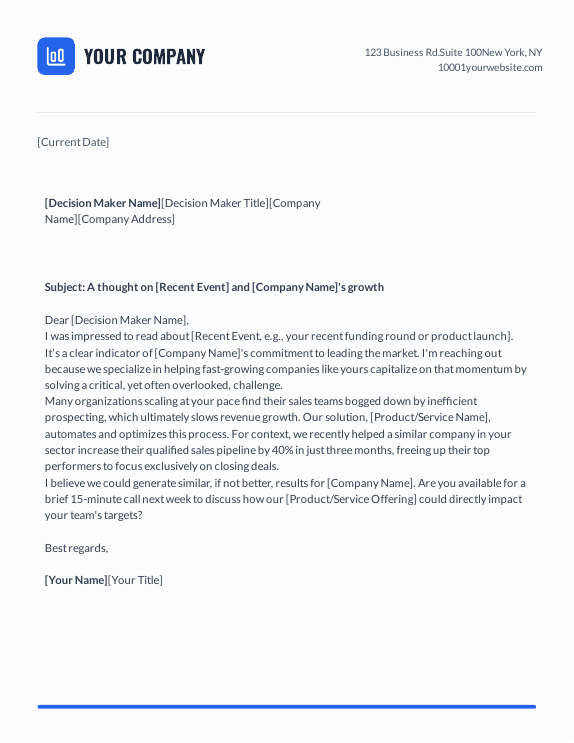 Outbound Sales Cover Letter for New Clients