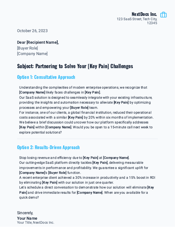 B2B SaaS Enterprise Sales Cover Letter