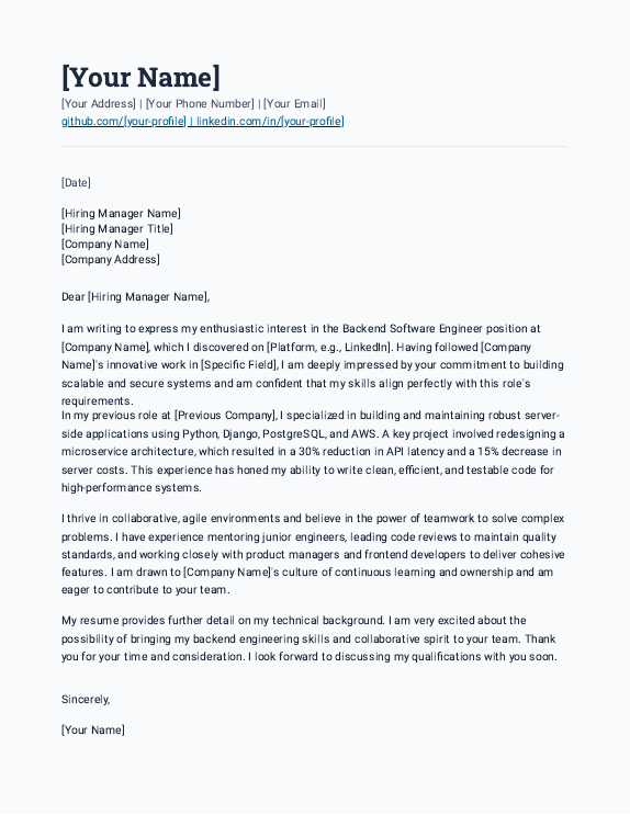 Backend Software Engineer: Impact Cover Letter