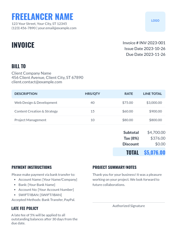 Freelance Invoice for Creative Services