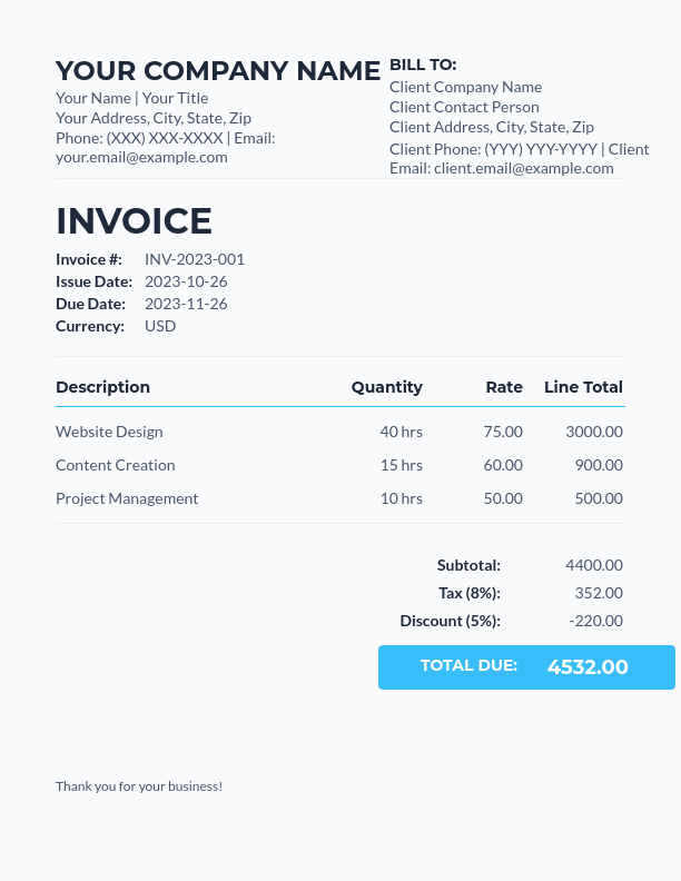 Freelance Invoice with Milestone Payments