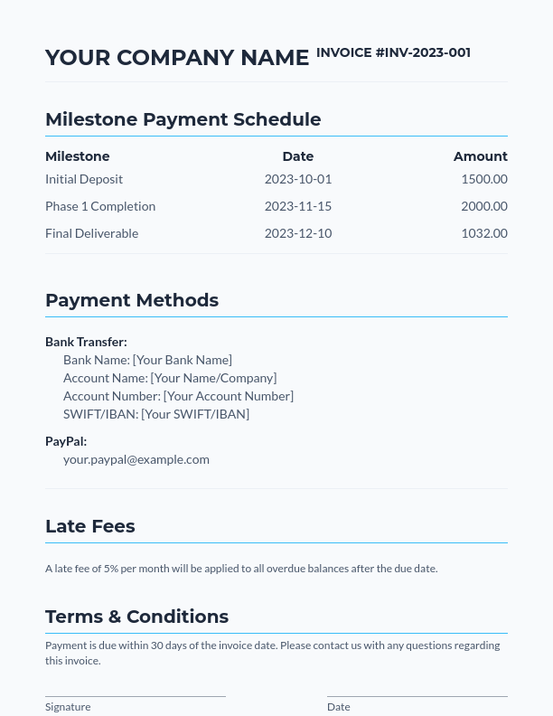 Freelance Invoice with Milestone Payments