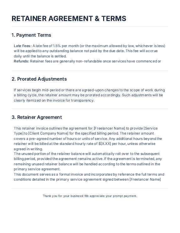 Retainer Invoice for Freelance Consultants