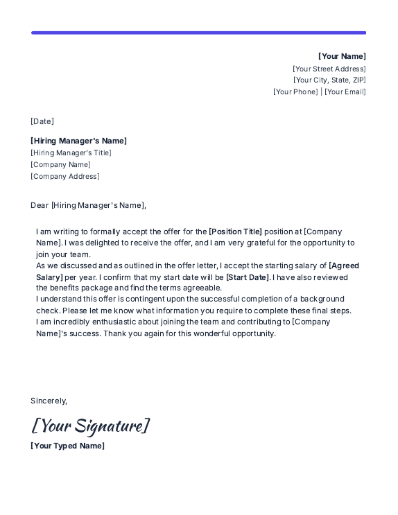 Job Offer Acceptance & Start Confirmation