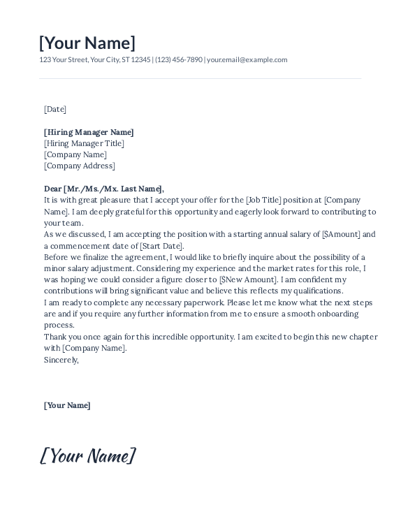 Job Offer Acceptance with Negotiation