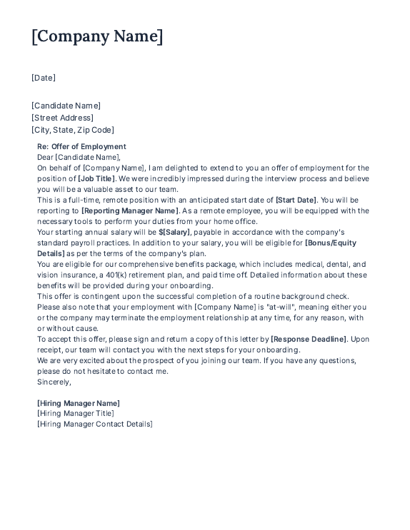 Job Offer for Entry-Level Remote Hire