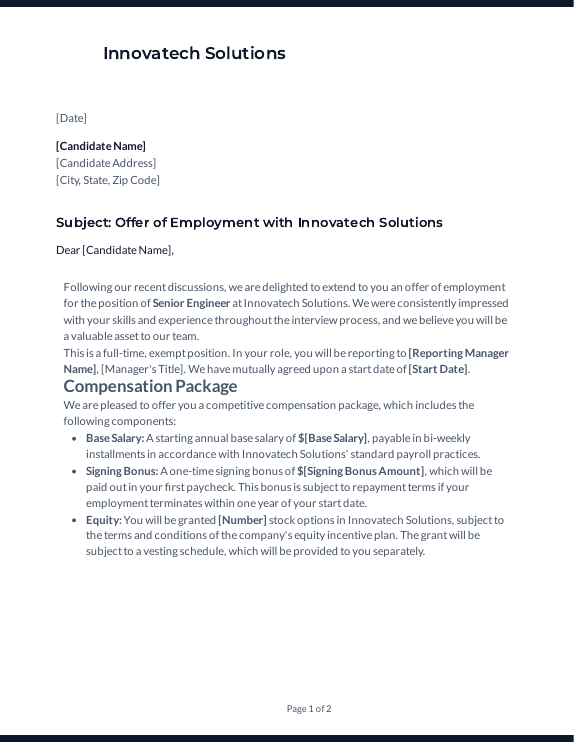 Job Offer Letter for Remote Senior Engineer