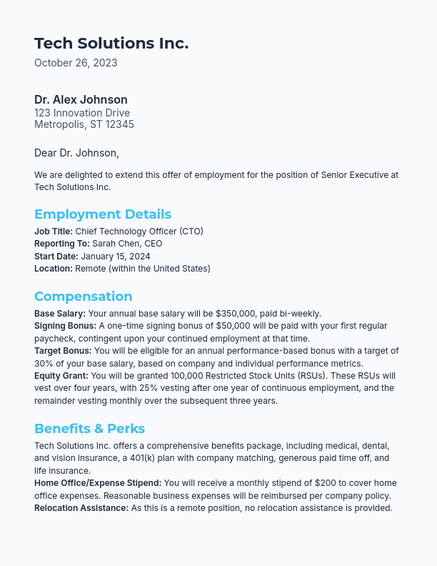 Executive Remote Hire Offer Letter