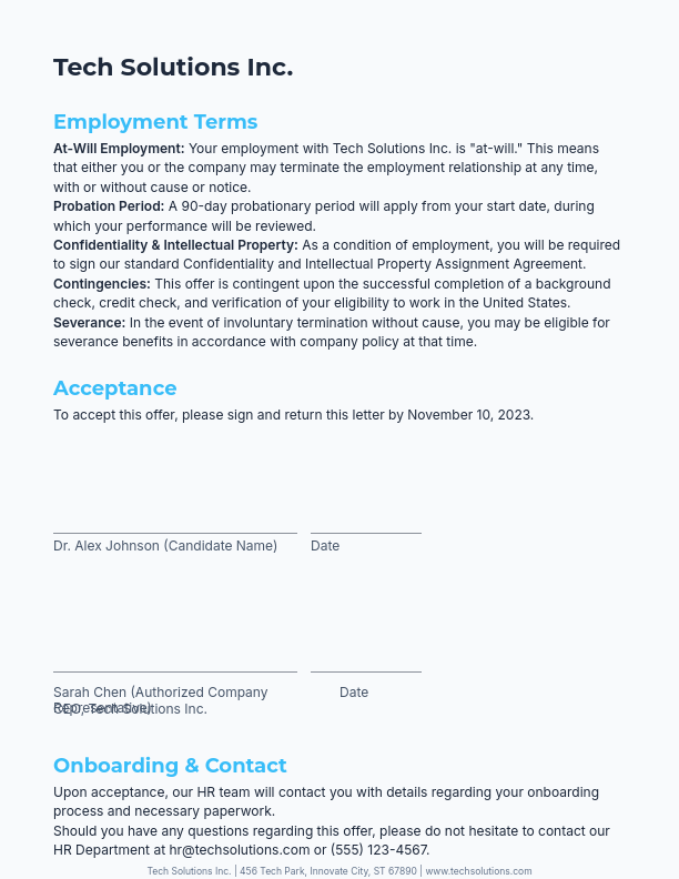 Executive Remote Hire Offer Letter