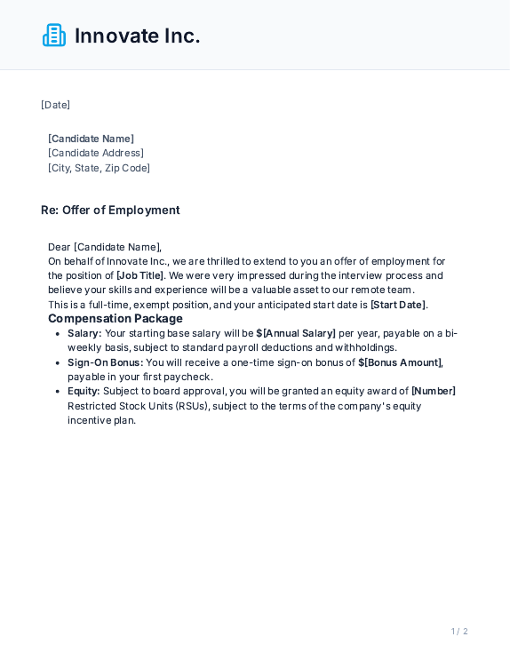 Remote Job Offer with Sign-On Bonus