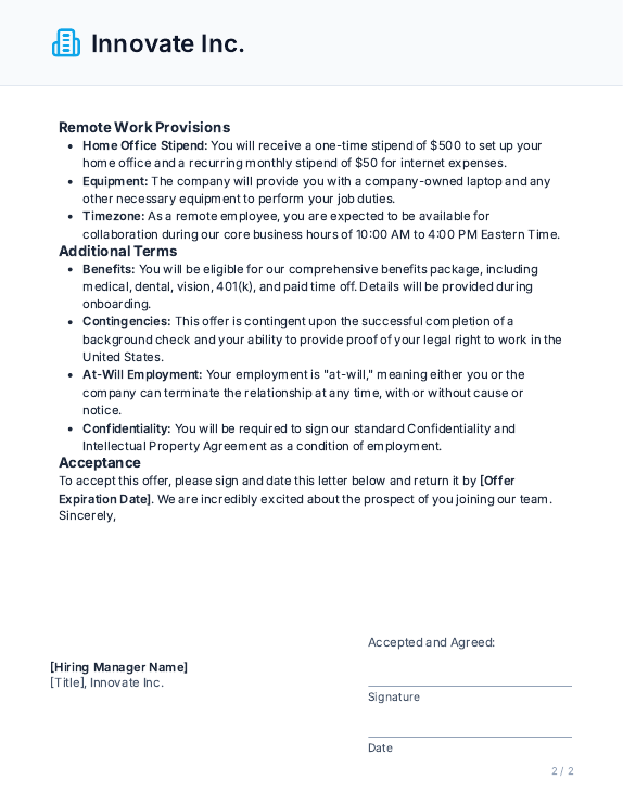 Remote Job Offer with Sign-On Bonus