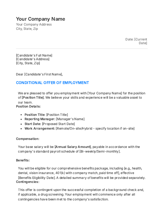 Conditional Job Offer — Background Check