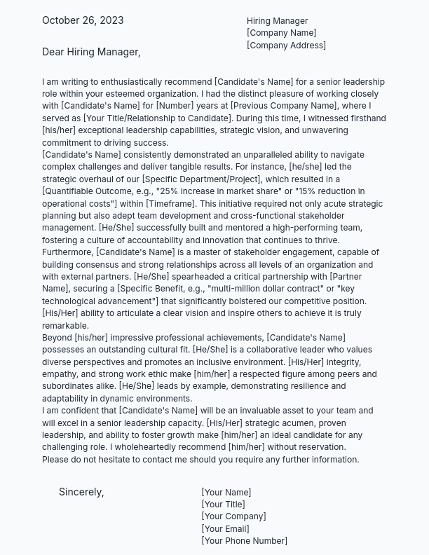 Professional Recommendation for Executive Hire