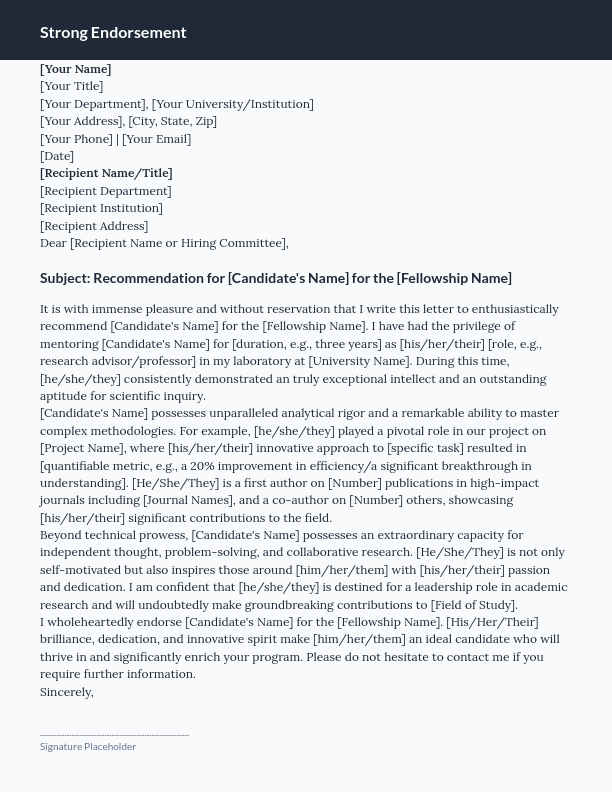 Academic Recommendation for Research Fellowship