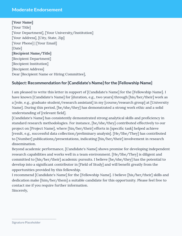 Academic Recommendation for Research Fellowship