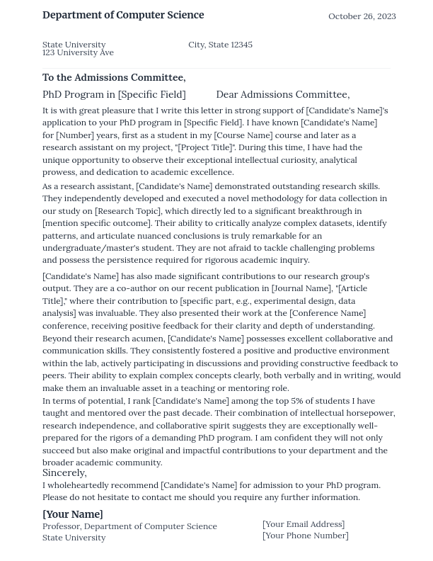 Detailed Academic Recommendation for PhD