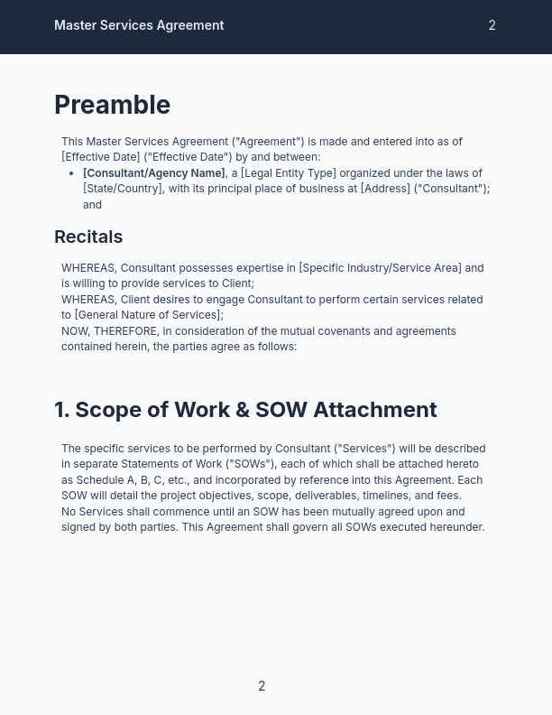 Consulting Services MSA for Small Firms