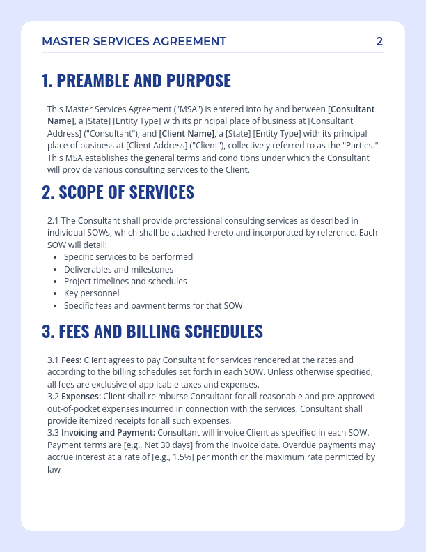 Consulting Services MSA - Retainer & SOW