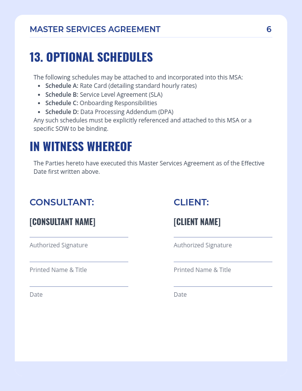 Consulting Services MSA - Retainer & SOW