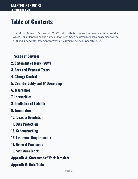 Consulting MSA: Risk & Liability Focus