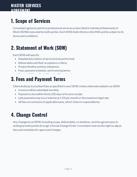 Consulting MSA: Risk & Liability Focus
