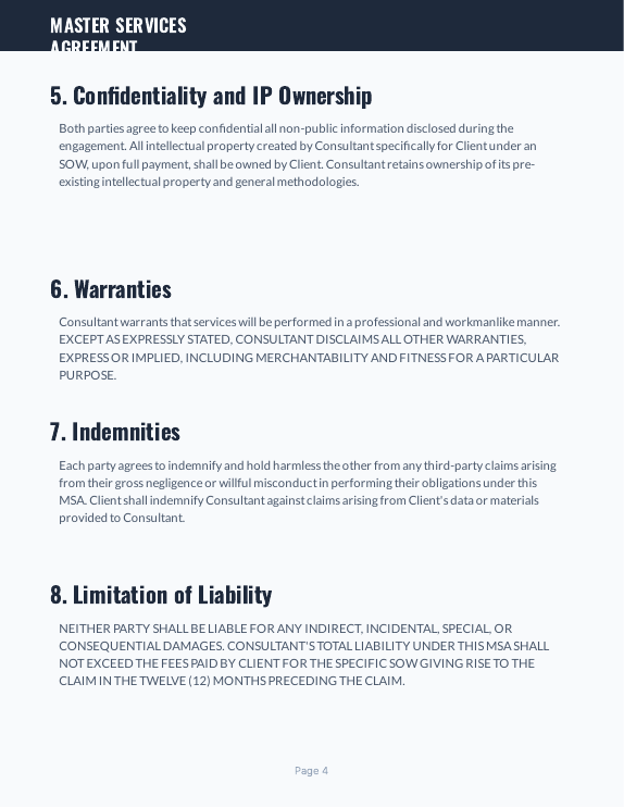 Consulting MSA: Risk & Liability Focus