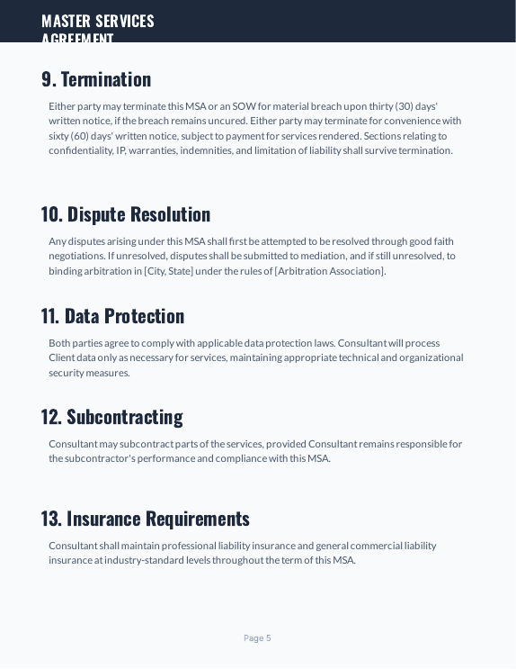 Consulting MSA: Risk & Liability Focus