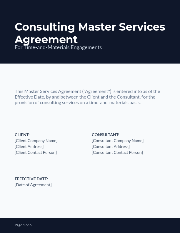 Consulting MSA for Time & Materials