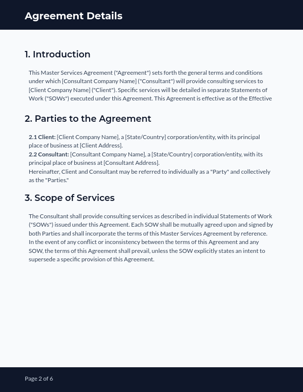 Consulting MSA for Time & Materials