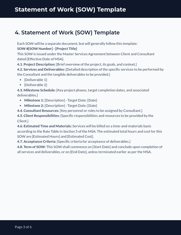 Consulting MSA for Time & Materials