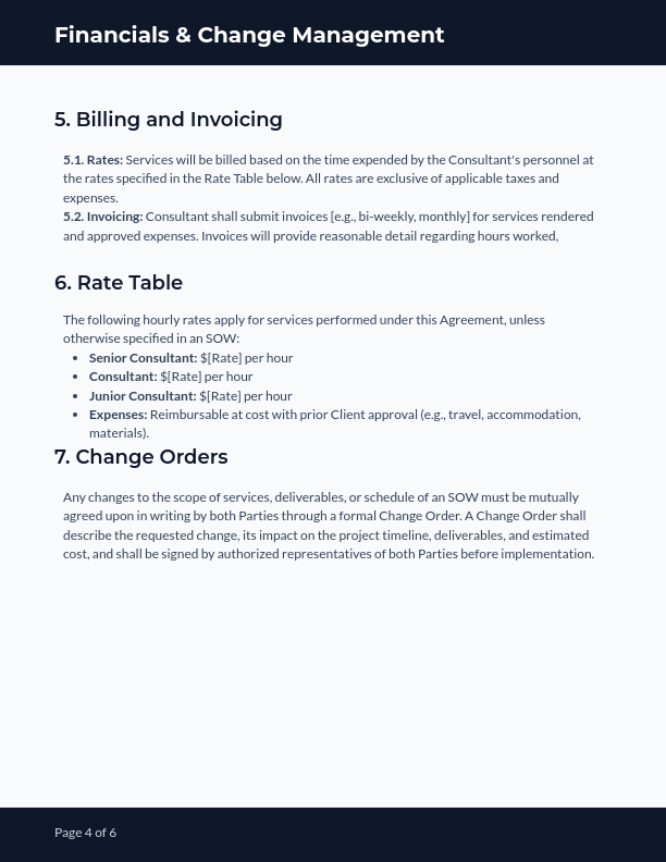 Consulting MSA for Time & Materials