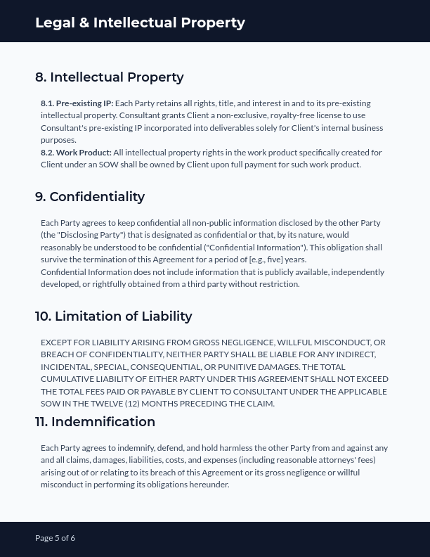 Consulting MSA for Time & Materials
