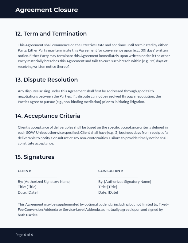 Consulting MSA for Time & Materials