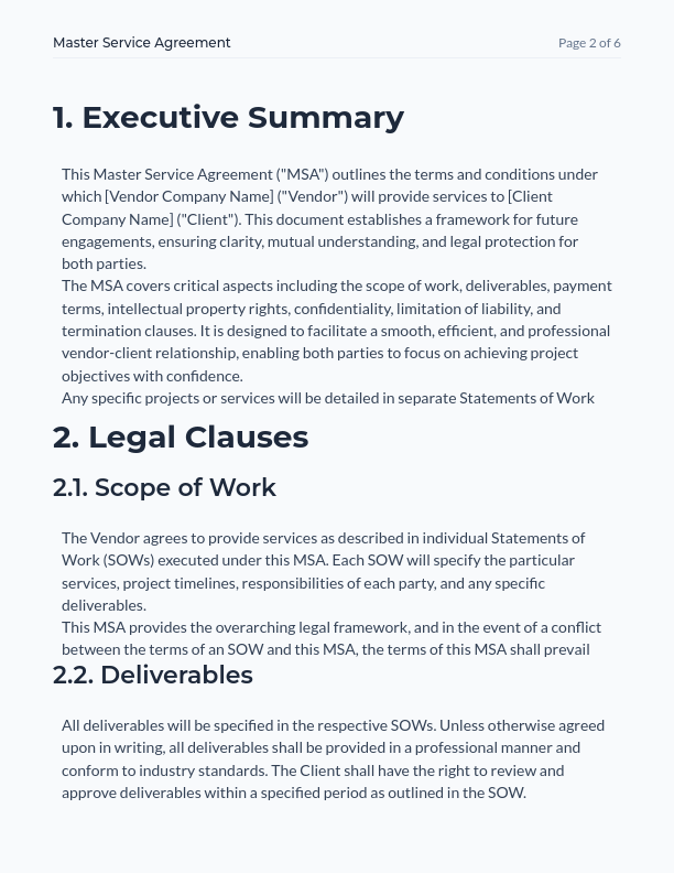 MSA Design — Clean Vendor Agreement Layout