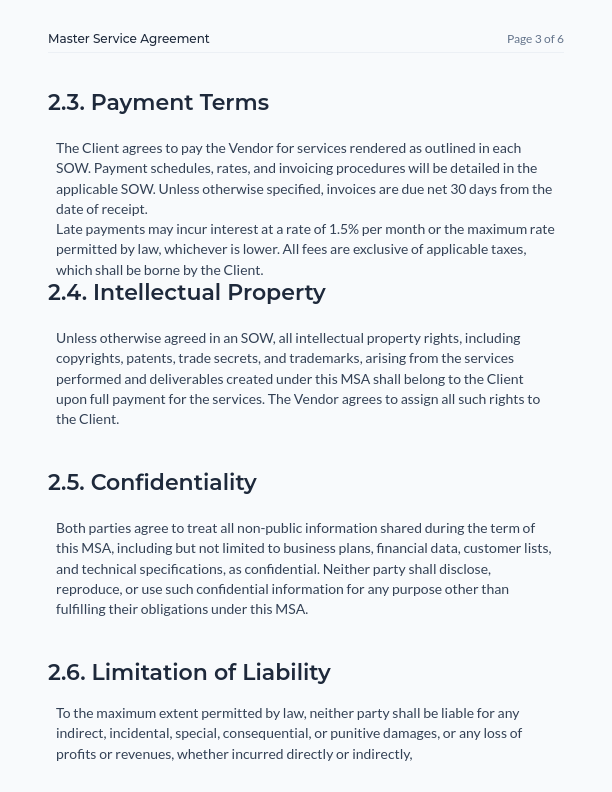 MSA Design — Clean Vendor Agreement Layout