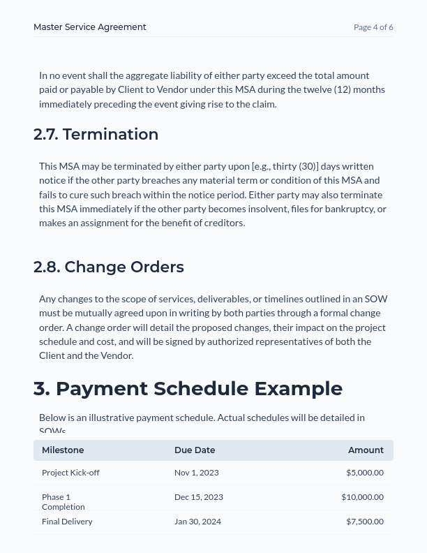 MSA Design — Clean Vendor Agreement Layout