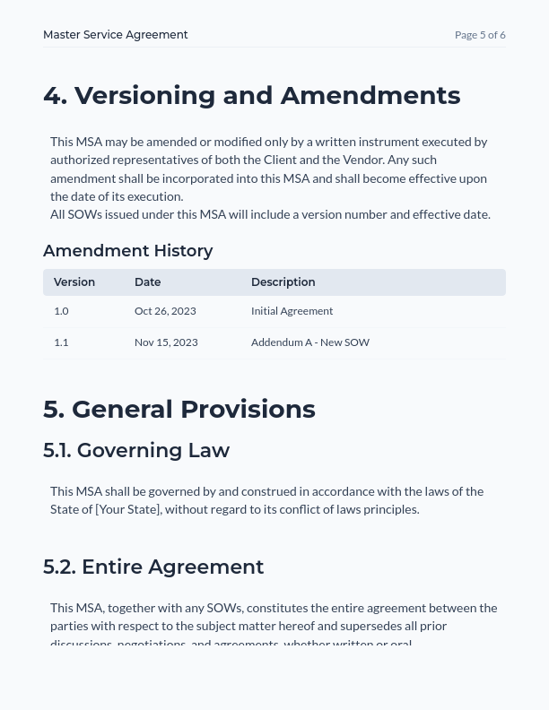 MSA Design — Clean Vendor Agreement Layout