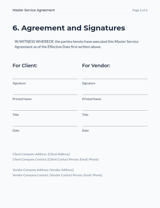 MSA Design — Clean Vendor Agreement Layout