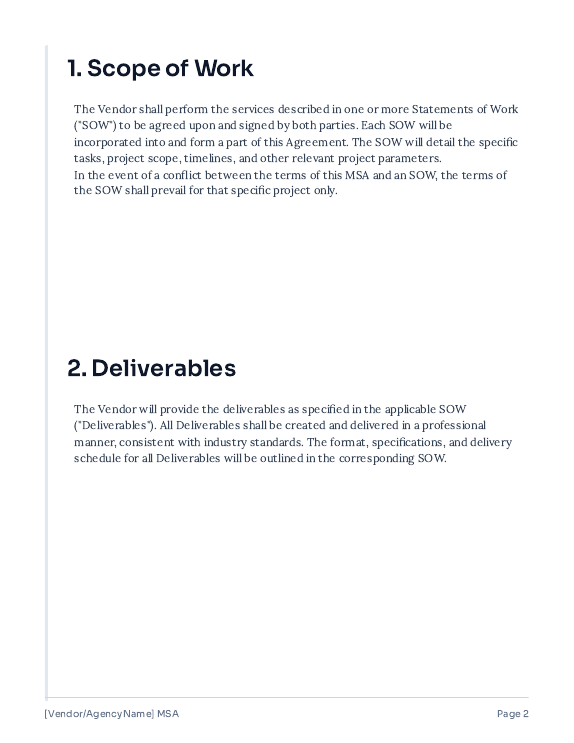 Vendor-Focused MSA for Creative Agencies