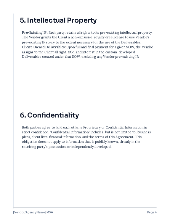 Vendor-Focused MSA for Creative Agencies