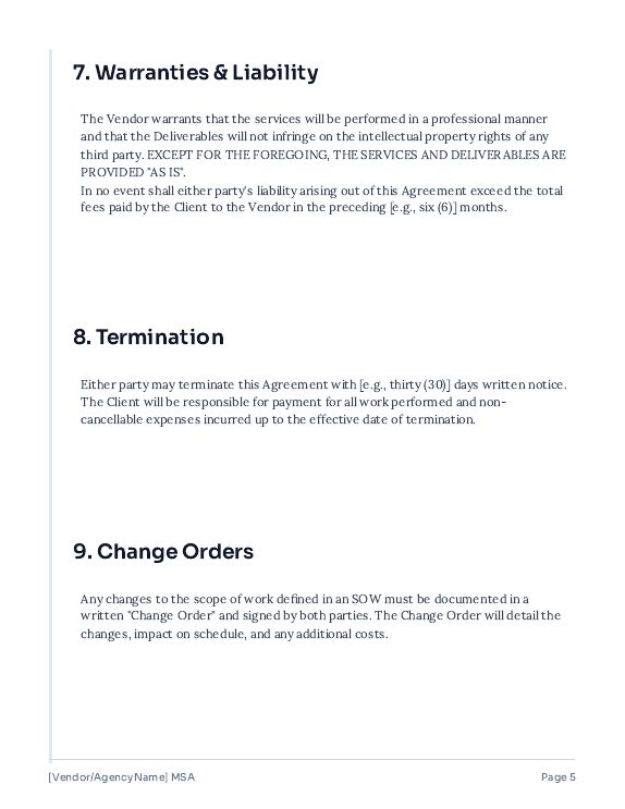 Vendor-Focused MSA for Creative Agencies