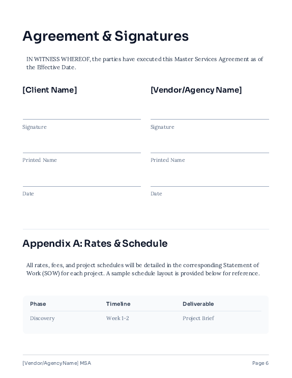 Vendor-Focused MSA for Creative Agencies